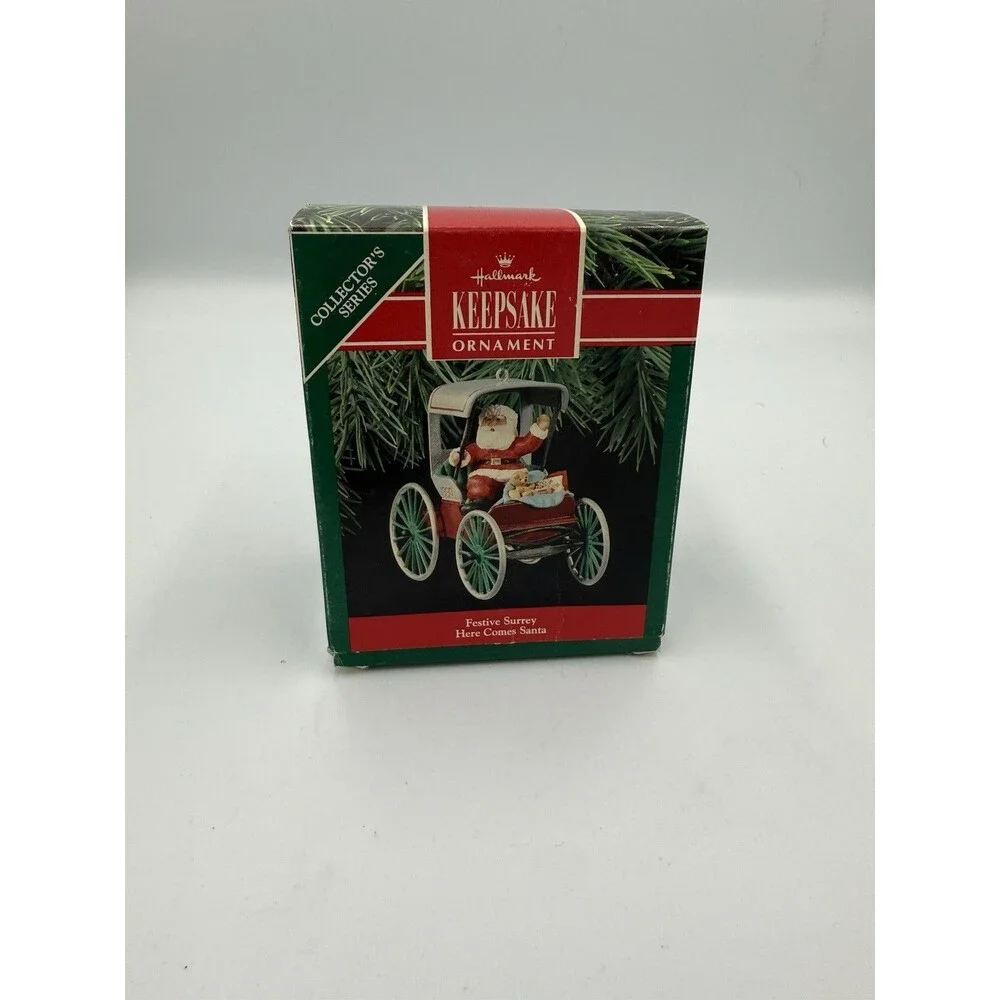 Hallmark Festive Surrey 1990 - Here Comes Santa Keepsake Ornament